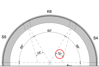 Ring design with oblique angle in K segment and S4 and S5 counter keys